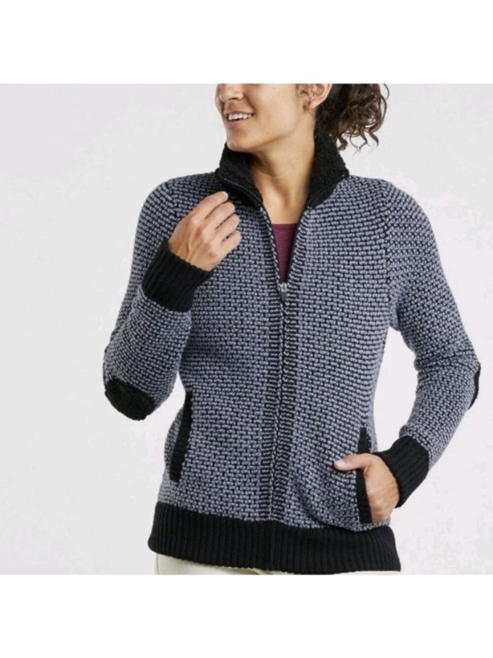Krimson Klover MVP3 Full Zip Sweater Size M Merino Wool Blend Gray Elbow Patch